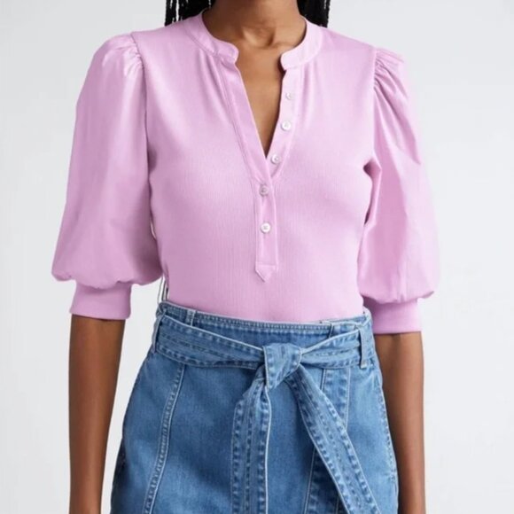 VERONICA BEARD Women’s XL Coralee Puff Shoulder Rib Stretch Poplin Top Orchid - Picture 1 of 9